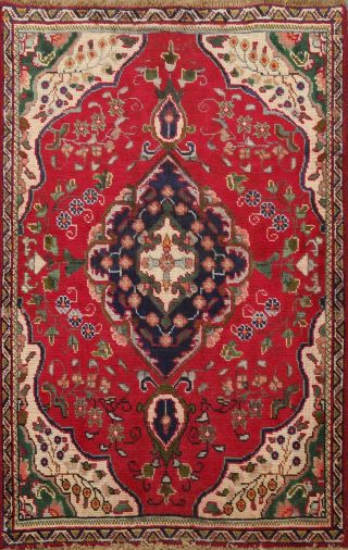 Floral Semi Antique Tebriz Hand - Knotted Area Rug Red Wool Oriental Carpet 3 