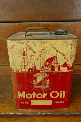 Vintage Rare Imperial Motor Oil Two 2 Gallon Oil Can Tanker Gas Station Graphics