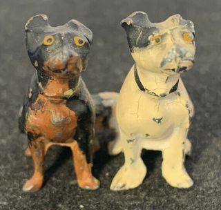 Vintage Cast Iron Metal Miniature Dogs Sitting Pair Small Rare