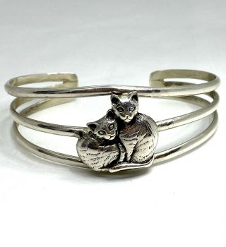 Rare Vintage 1990 Carol Felley Cats Cuff Bracelet In Sterling Silver