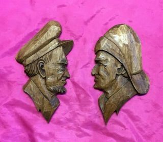 Vintage Hand Carved Wooden Sea Captain & Fisherman Wall Plaque - Rare