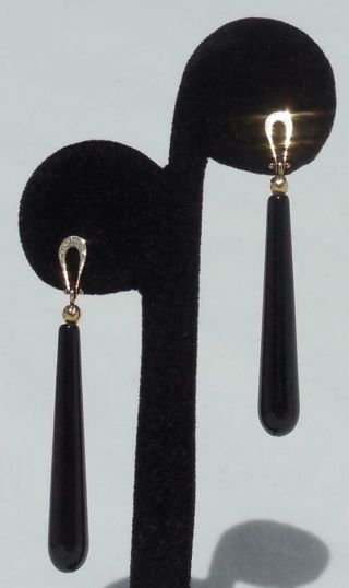 Vintage Art Deco 14k Gold & Onyx Torpedo Dangle Earrings