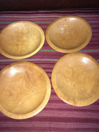 Set Of 4 Munising Wooden Wood Maple? Bowl Organic Hand Turned Round Oval 7”
