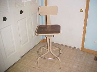Vintage Industrial Factory Shop Stool Machine Age Drafting Adjustable Chair