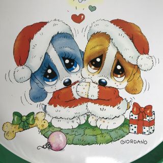 Vtg 1991 Giordano Art Sad Sam Honey Dogs Merry Kisstletoe Christmas Platter