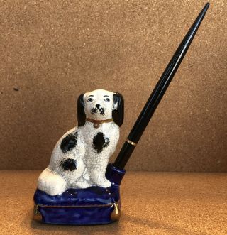 Vintage Fitz & Floyd Staffordshire Style Dog Spaniel On Blue Pillow Pen Holder