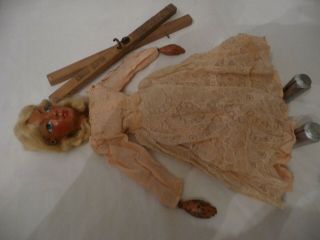 Vintage 1940s Pelham Puppet Cinderella Sl Pantomime Character Old Wood Toy Doll