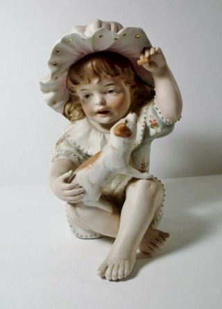 Vintage Bisque Figurine Girl With Dog