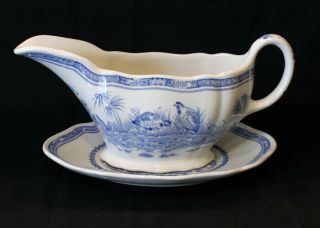 Furnivals Blue Quail Gravy Boat And Under Plate