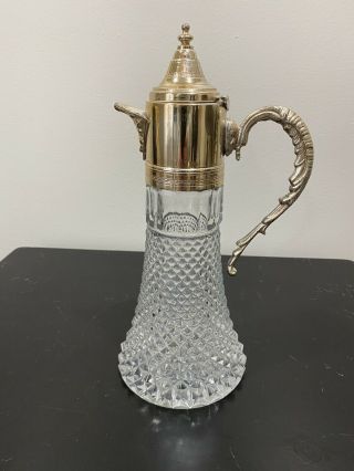 Vintage Italian Cut Glass Pitcher/decanter With Gold Tone Lid,  14”
