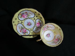 Eb Foley Bone China Teacup Cup & Saucer Set Yellow Roses Flowers Gold Scalloped