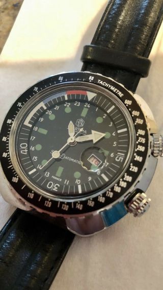 Vintage Mortima Datomatic Diver Watch 45mm France Ufo Style Case/dial