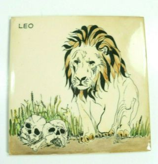 Vintage H&r Johnson Ltd Ceramic Leo Tile Trivet Lion Skulls Made In England 1975