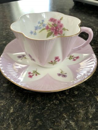 Gorgeous Vtg Rare Deco Dainty Pink Floral Shelley Cup And Saucer