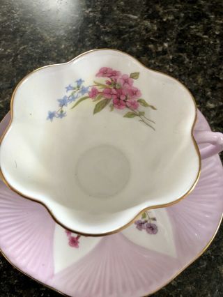 Gorgeous Vtg Rare Deco Dainty Pink Floral Shelley Cup And Saucer 2