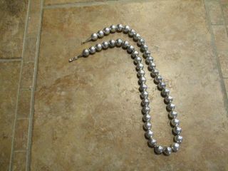 24 " Older Vintage Navajo Sterling Silver Pearls Bead Necklace On Foxtail Chain