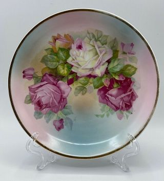 Antique 1910s Ct Altwasser Silesia Germany Hand Painted Pink Roses Plate 8 "