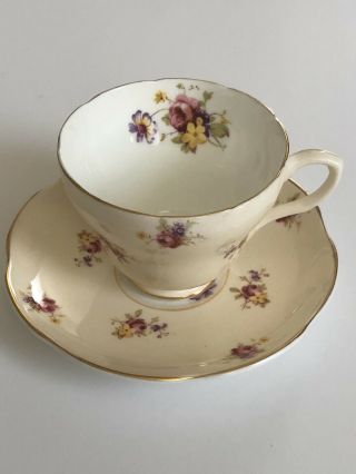 Eb Foley 1850 Bone China England Tea Cup And Saucer Gold Trimmed Floral Green
