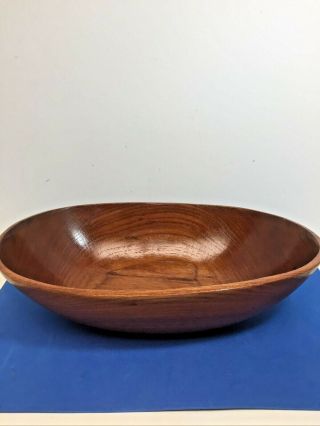 Large Vintage Primitive Oval Shape Dark Wood Bowl Carved Thrown Dough