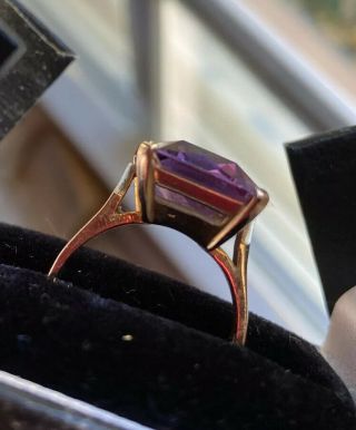 Vintage 1960’s Heavy 14k Gold & Amethyst Cocktail Ring In Tiffany Style Setting
