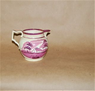 Antique Staffordshire Pink Luster Landscape Pottery Pitcher Jug 2