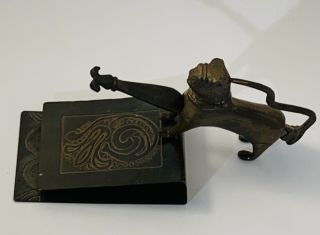 Antique Chinese Bronze Lion Lock / Art Deco Bronze Desk Clip.