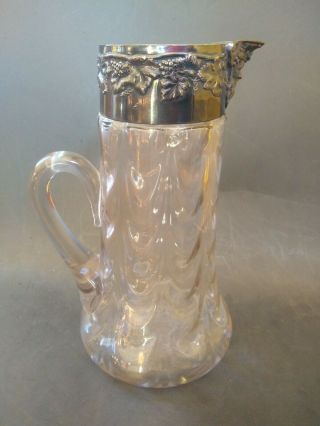Antique Jug Decanter Silver Plate Glass Wine Bacchus Server Pitcher Bunting 10 "