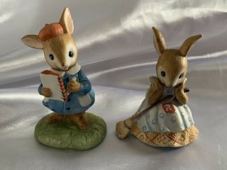 Set Of 2 Vintage Lefton Bunny Rabbit Figurines - Boy & Girl Easter Decor Figure