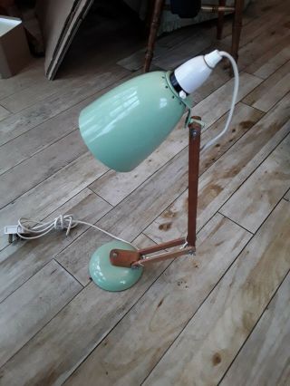 Vintage Terence Conran ‘maclamp’ Wooden Arm Anglepoise Lamp In Green