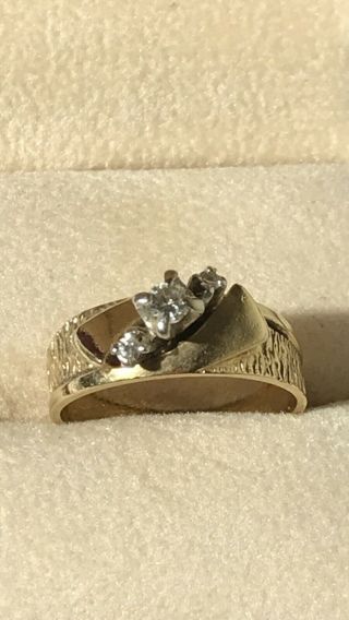 Vintage Mid Century Modern 14k Yellow Gold 0.  25 Diamond Sz 7 Ring