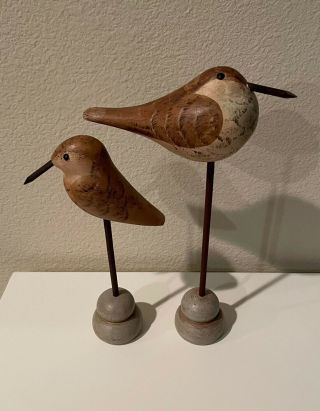 Vintage Hand Carved Wooden Sculpture Folk Art Beach Shorebird Sandpiper Birds - 2