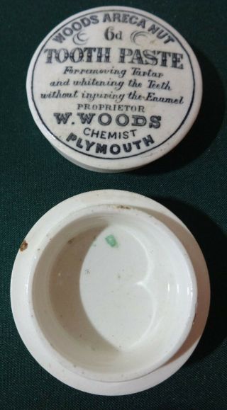 Antique Woods Areca Nut Tooth Paste Toothpaste Jar,  Lid W Woods Plymouth England