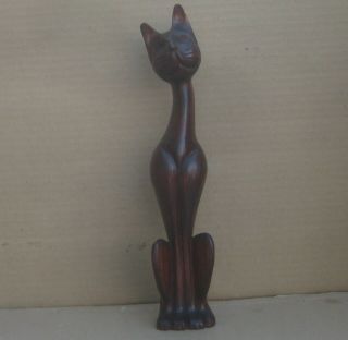 Carved Wooden Cat Statue Figure 12 " Tall Vintage Mid Century Modern