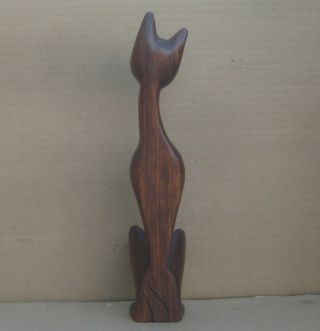Carved Wooden Cat Statue Figure 12 
