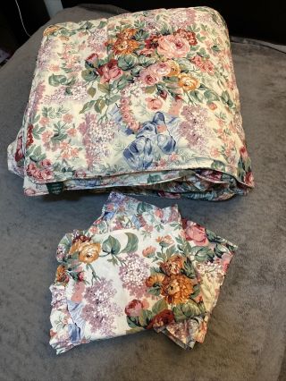 Vtg Ralph Lauren Allison Floral Roses Full/queen Sheet Duvet & 2 Pillow Cases