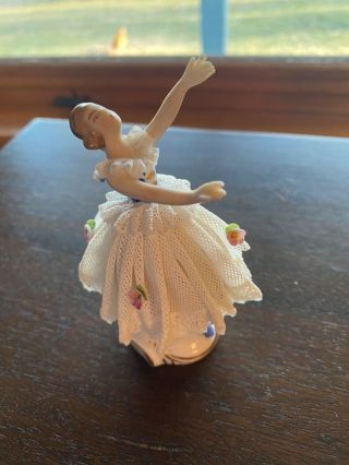 Antique German Porcelain Dresden Lace Ballerina 4 " Figurine