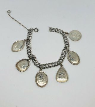 Vtg.  925 Sterling Silver Bracelet With 6 Charms - 12 Days Christmas 46.  4g - 7.  5”