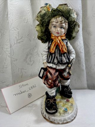 Vtg Large Capodimonte Style 11 " Porcelain Figurine Country Boy - Made In Italy