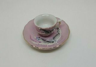 Vintage Dragonware Moriage Mini Handled Tea Cup & Saucer Purple Luster