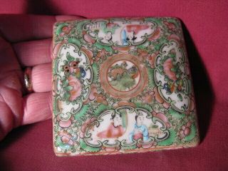Antique 19th C Chinese Export Rose Medallion 3 1/2 " Square Lid For Box