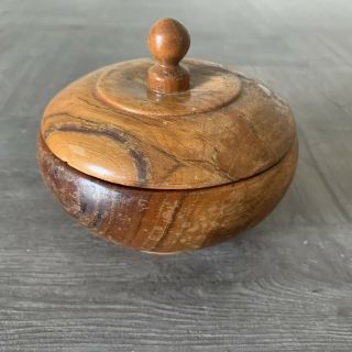 Vintage Antique Hand Turned Wood Bowl With Lid 4 " Diameter 3.  5 " Tall Folk Art