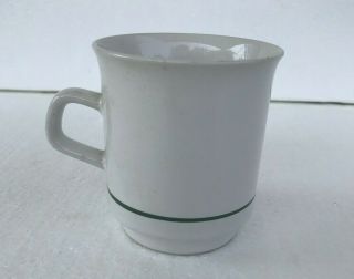 1 Vintage Anchor Hocking Coffee Mug Cup Stoneware White With Green Strips Japan