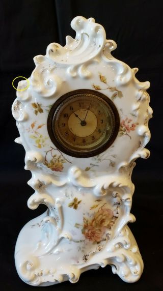 From The Late 1800’s,  9 - 3/4 Austrian Porcelain Dresser Clock Rocco Style,  Roses