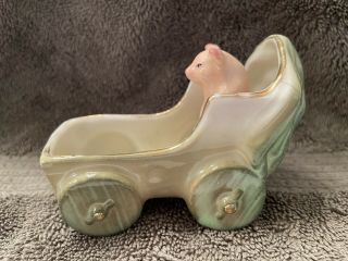 Vintage German Pink Pig In Pram/carriage/buggy Fairing Figurine Euc