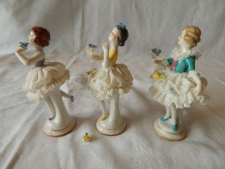 3 Vintage GERMAN DRESDEN LACE Dancing Ballerina Girls 3.  75 