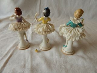 3 Vintage GERMAN DRESDEN LACE Dancing Ballerina Girls 3.  75 