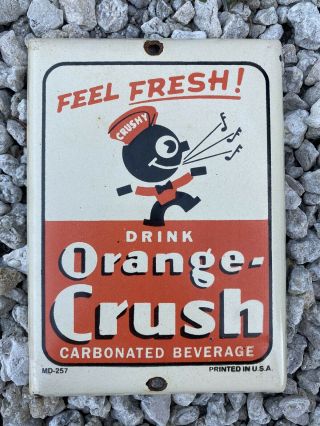 Vintage Orange Crush Porcelain Sign Metal Oil Lube Gas Station Soda Pop Crushy