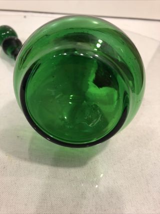 vintage hand blown small Green glass decanter With Stopper 2