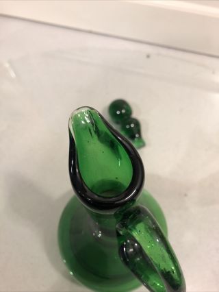 vintage hand blown small Green glass decanter With Stopper 3