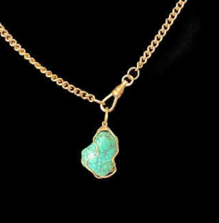 Vintage,  9ct,  9k,  375 Gold Caged,  Turquoise Nugget Pendant,  29 X 18.  5 X 15.  5mm